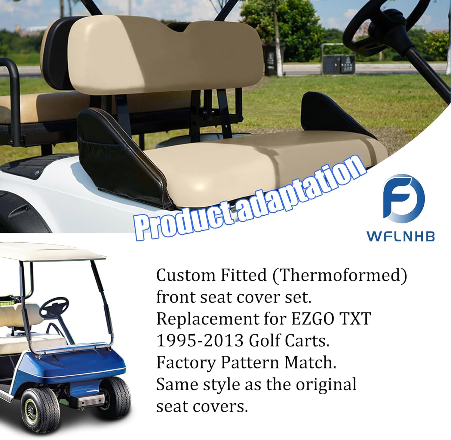 WFLNHB Golf Cart Front Seat Cover Set Replacement for EZGO TXT 1995-2013 Golf Carts