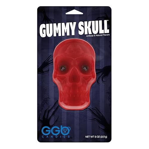 Miniatura 1 de Gummy Skull  Caramelo siniestro, espeluznante y delicioso de GGB Candies, la mejor delicia dulce (cereza, 8 onzas)