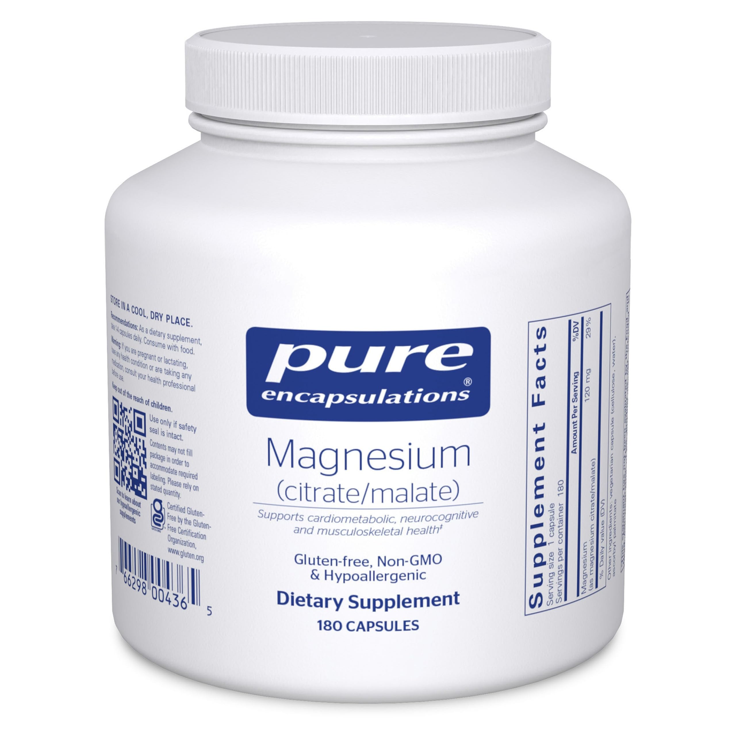 Pure Encapsulations Magnesium (Citrate/Malate) - Magnesium Supplement to Support Nutrient Utilization, Energy, Bones & Heart Health* - with Magnesium Citrate & Malate - 180 Capsules