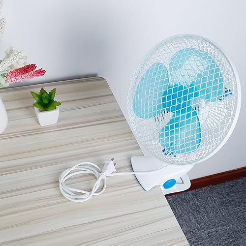 Miniatura 8 de Ventilador pequeño de 8 pulgadas con clip, motor de CA oscilante de 90, 2 velocidades, inclinación ajustable, cable de 70 pulgadas ultra silencioso,