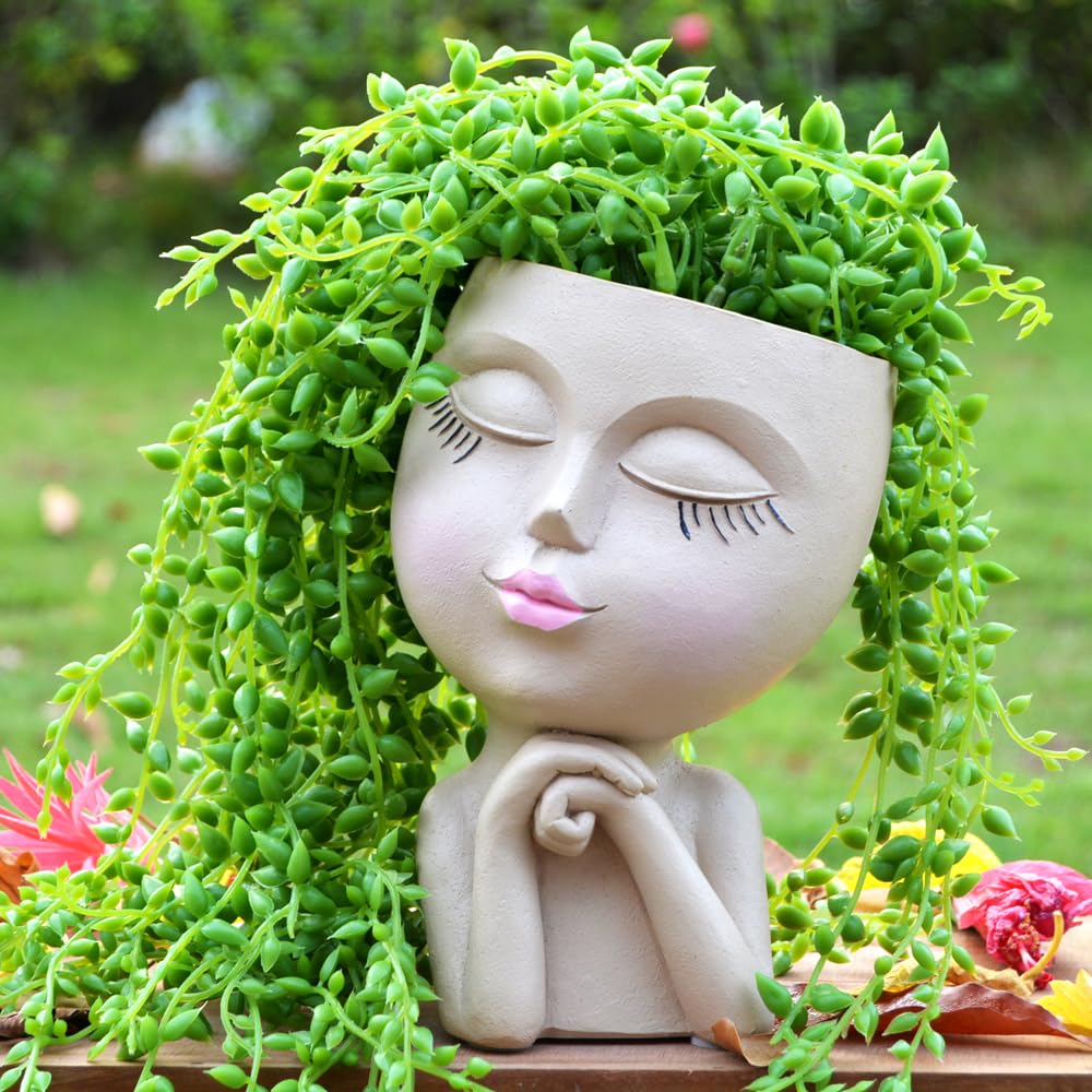 Face Head Planter, Funny Heads Plant Pots, Cute Girl Faces Plant Pot, Decorative Flower Pots, Cute Succulent Pots with Drainage for Home Garden Decor,