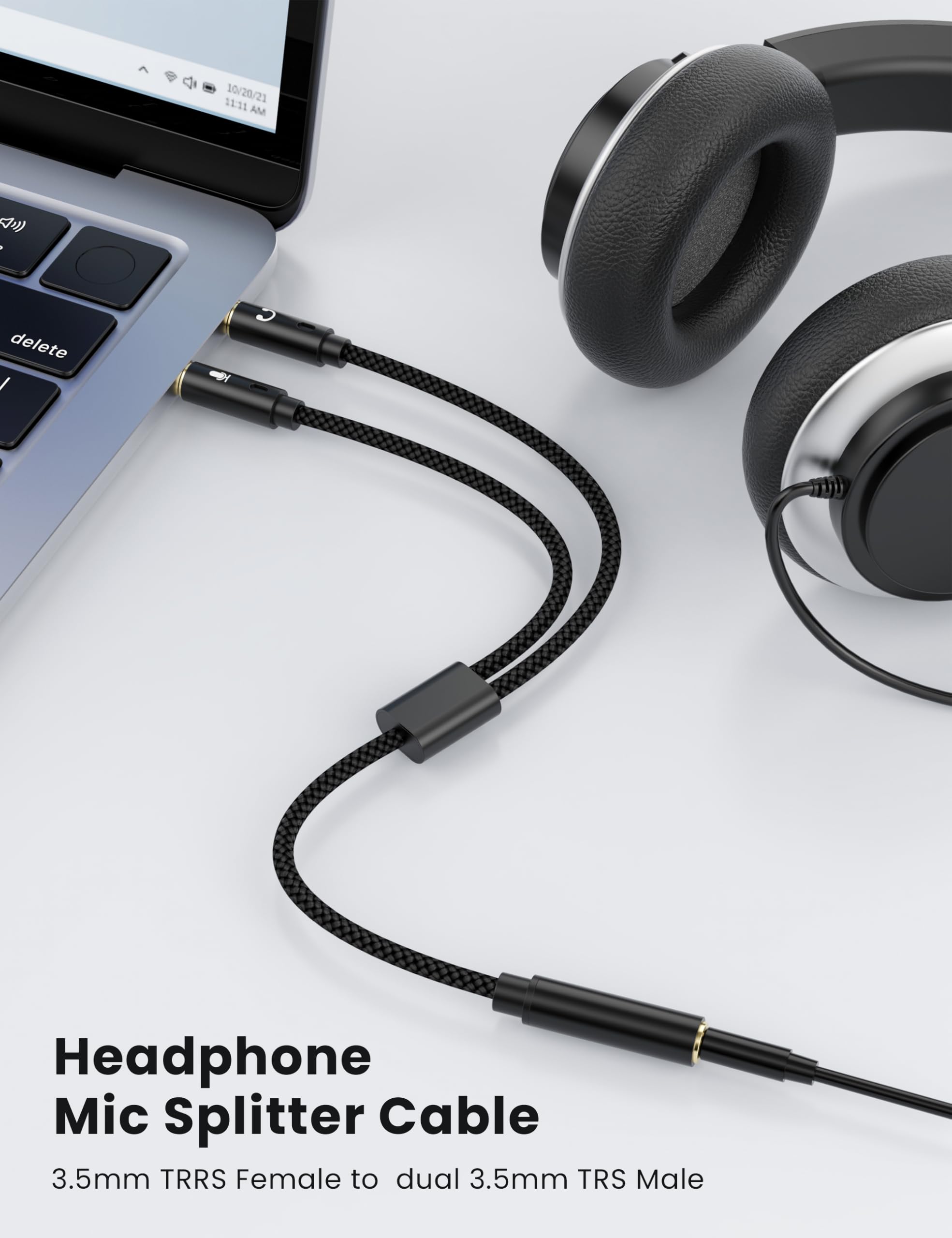 Fidioto Kopfhörer-Mikrofon-Splitter für Computer, geflochtene 3,5-mm-Buchse auf Dual-Stecker, Audio-Splitter-Kabel-Adapter für Gaming-Headset, Kopfhörer, Lautsprecher, Laptop, 2 Stück