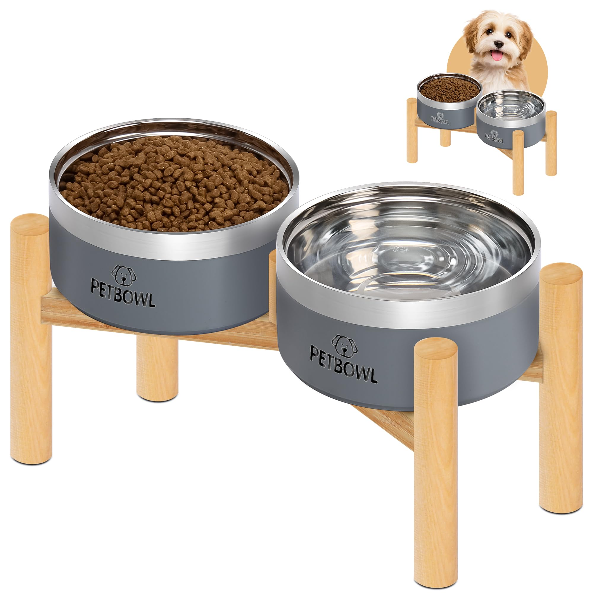 Set di ciotole per cani in acciaio inox con supporto