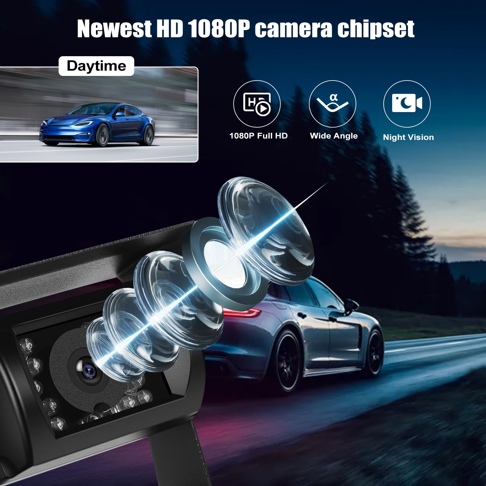 CAMECHO Caméra de Recul sans Fil IP68 Imperméable à la Vision de Nuit Caméra Grand Angle avec 7 Pouces HD Moniteur pour Tous Les Modèles, 12V-36V Haute Performance à Puce avec Inversion de La Ligne