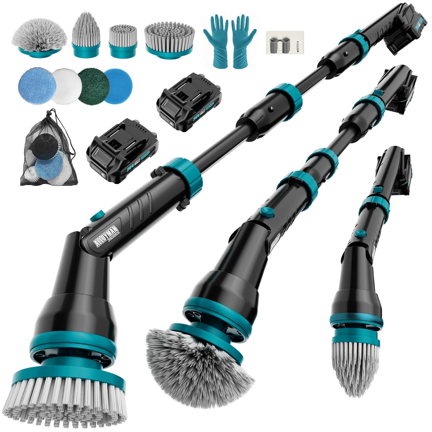 Alloyman 1200RPM Electric Spin Scrubber Floor Cordless Cleaning Brush 2 20V Replaceable Battery Power Scrubber for Cleaning with