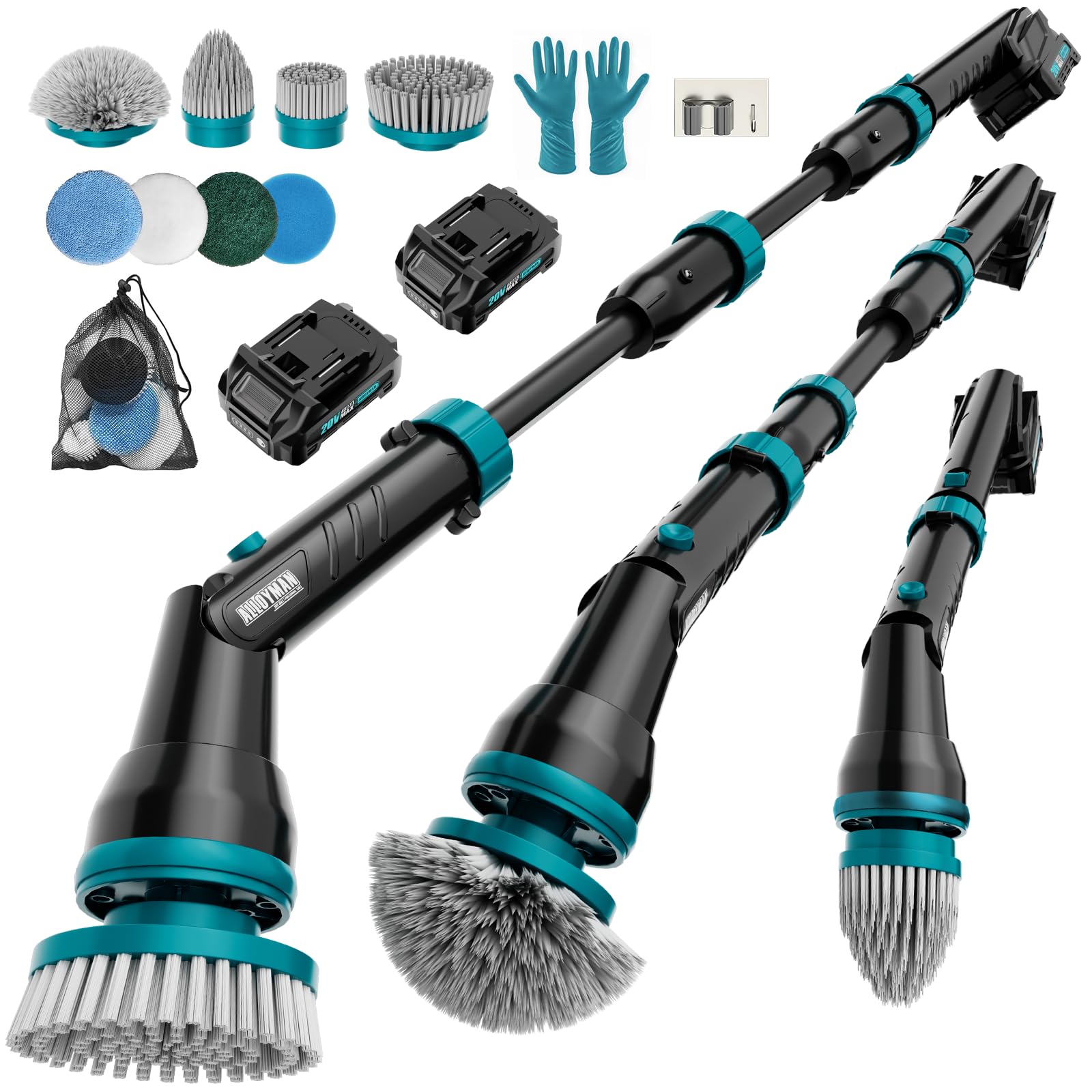 Alloyman 1200RPM Electric Spin Scrubber Floor Cordless Cleaning Brush 2 20V Replaceable Battery Power Scrubber for Cleaning with