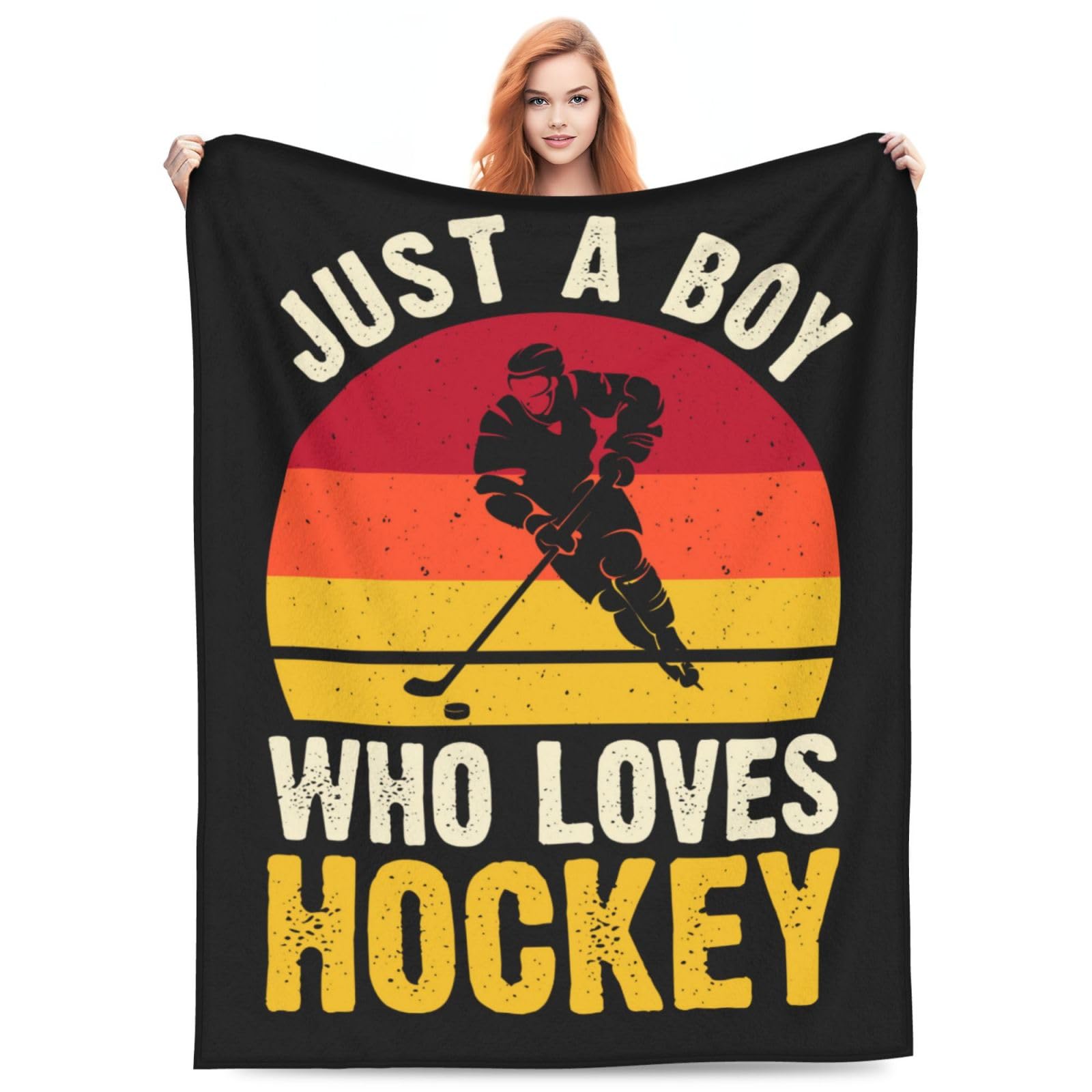 Turamurra Hockey Blanket Just A Boy Who Loves Hockey Flannel Throw Blanket Hockey Gifts Soft Warm Lightweight Blanket for Bed Sofa Couch Living Room Christmas Decor All Seasons 50"x40"
