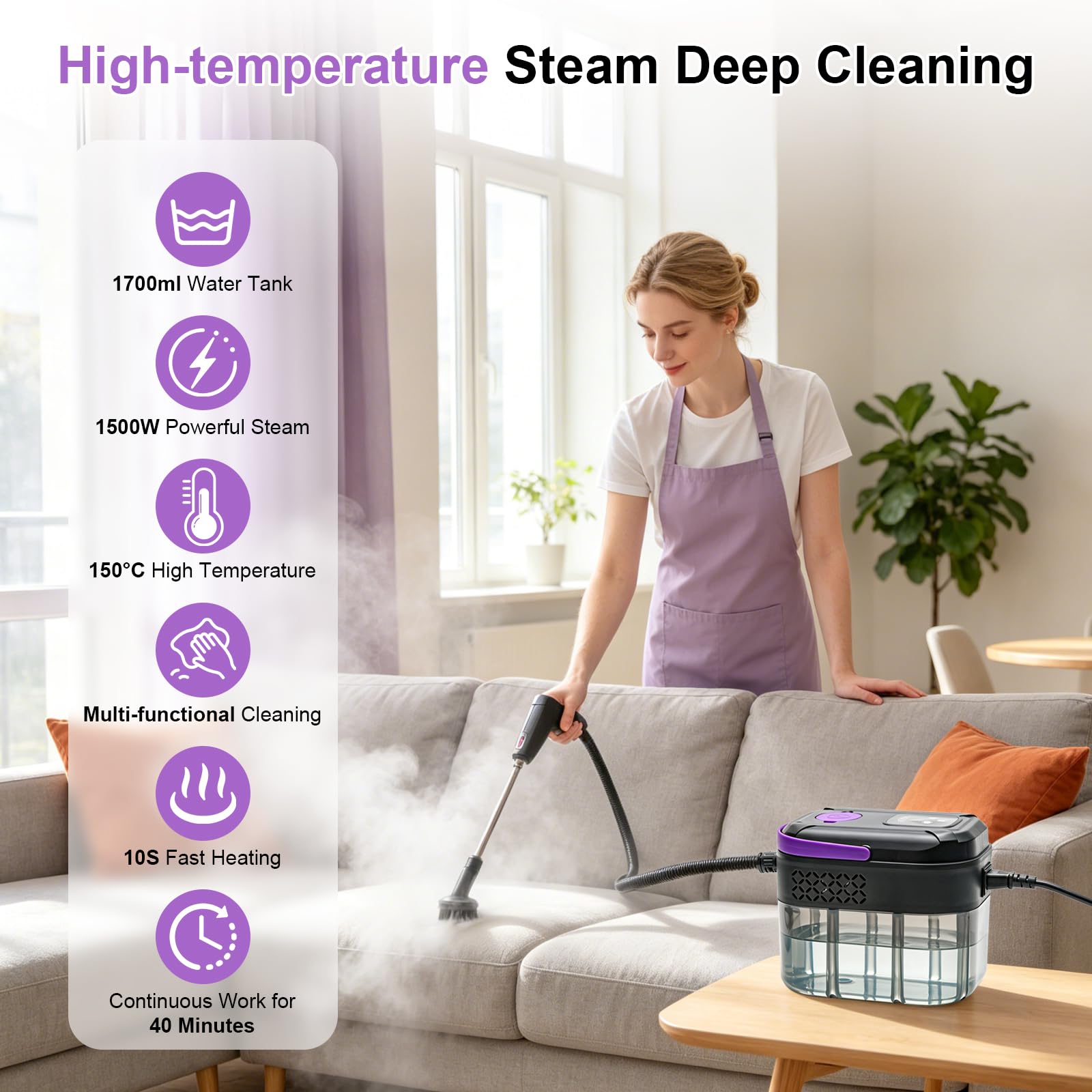 G-STORY Dampfreiniger für Zuhause und Auto – 1700ml großer Tank, 10S schnelles Aufheizen, tragbarer Dampfreiniger, 6 Stufen einstellbar, 16 Zubehörteile für Küche, Bad, Auto, Sofa, Fliesen, Boden