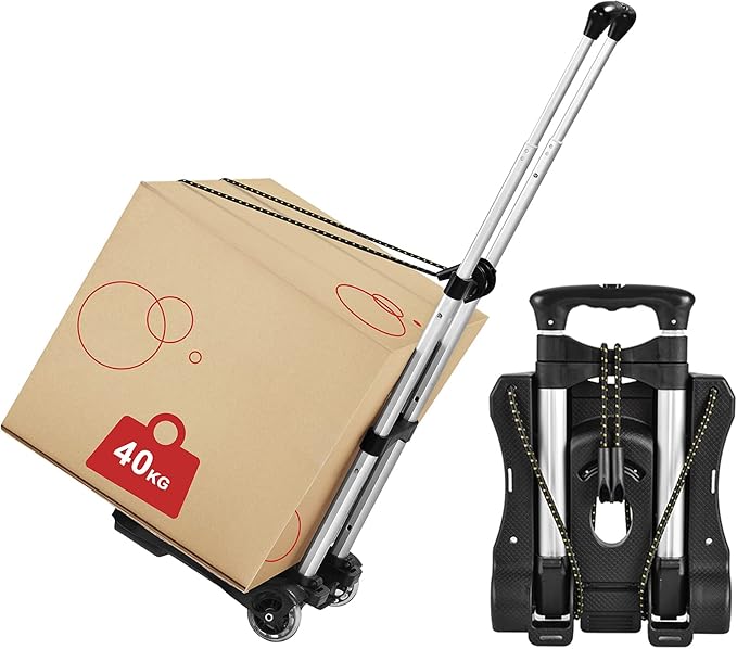 Hivexagon Folding Luggage Cart, Heavy Duty Travel Trolley 40kg/88lbs
