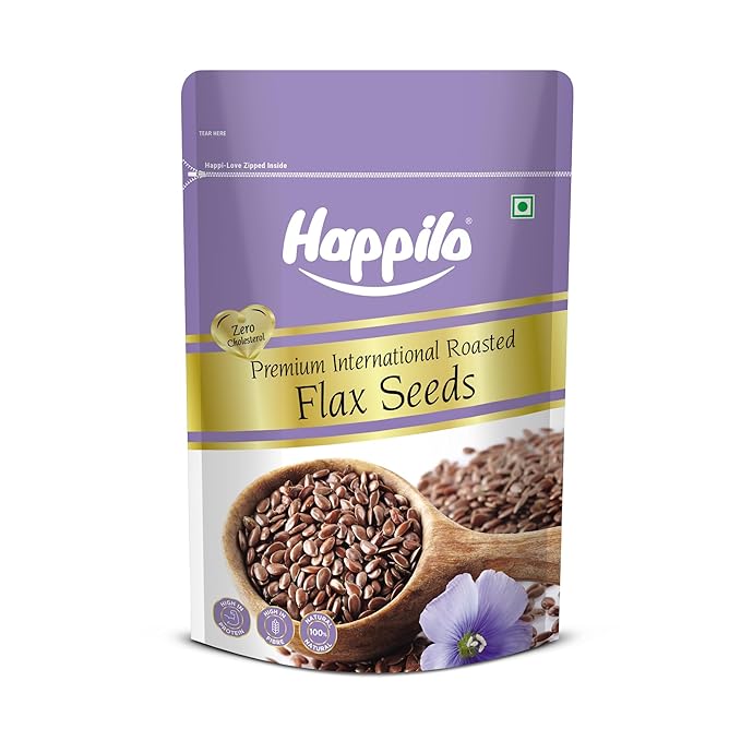 Happilo Premium Roasted Flax Seeds 250g | Omega-3 & Fiber Rich | Healthy Diet Snack | Alsi Seeds for Weight Management & Hair Growth