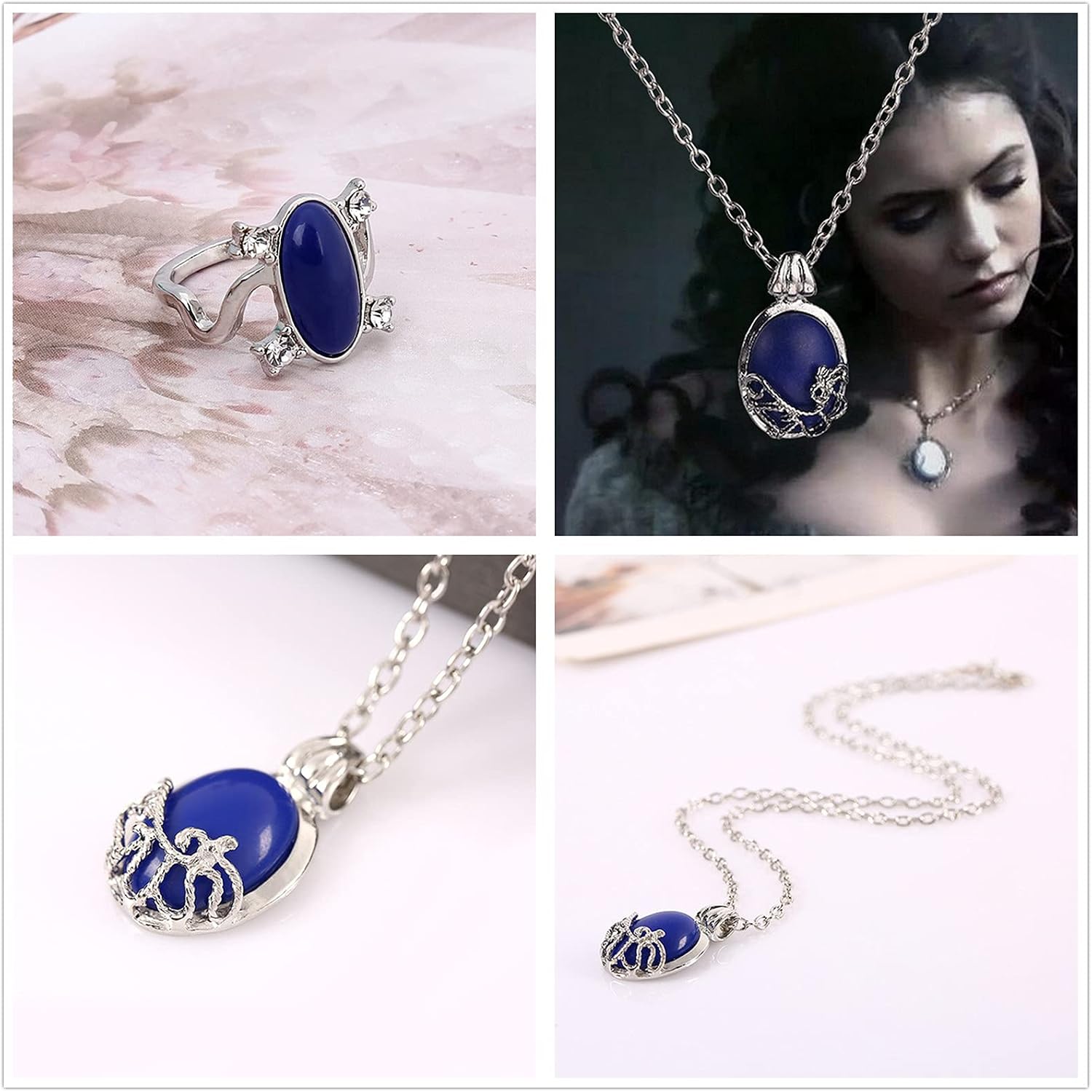 XHBTS 19 Set Replace The Vampire Diaries Daywalking Katherine Sapphire Crystal Pendant Necklaces Ring Earrings and 10 Pcs Vampire Diaries Stickers Movie Jewelry Set Cosplay for Fans - Image 5