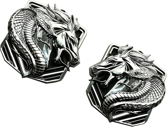 Pair New Custom Cobra Emblems Left Right 3D Badge Replacenment for Bronco F150 2024 Mustang GT Dark Horse Angry Aggressive (Chrome)