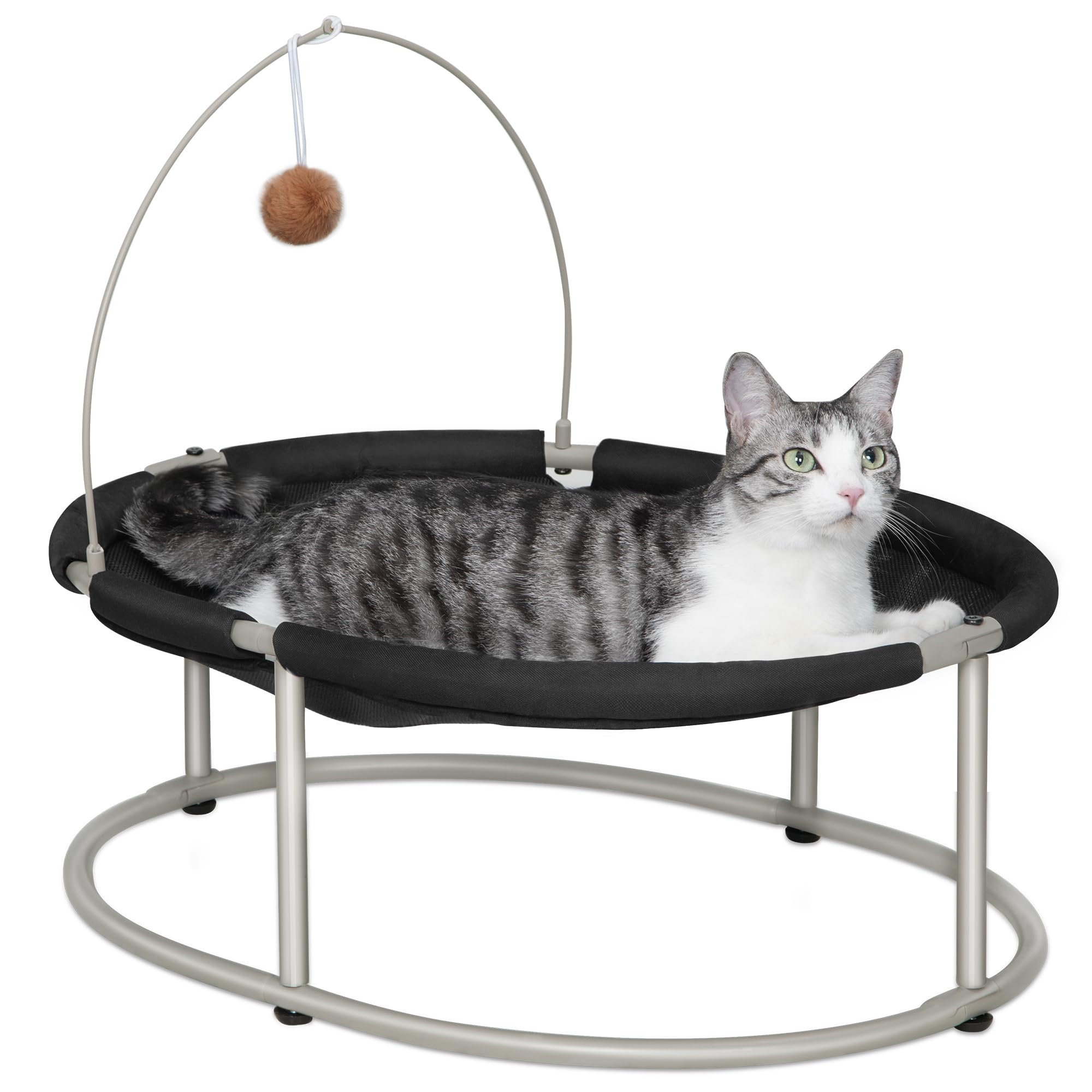 Hzuaneri Hamaca para Gatos, Cama Elevada para Perro y Gato, Cama Pequeña para Perros, para el Verano, con Malla Extraíble, Lavable a Máquina, Ovalada, Negro y Gris PB06701X