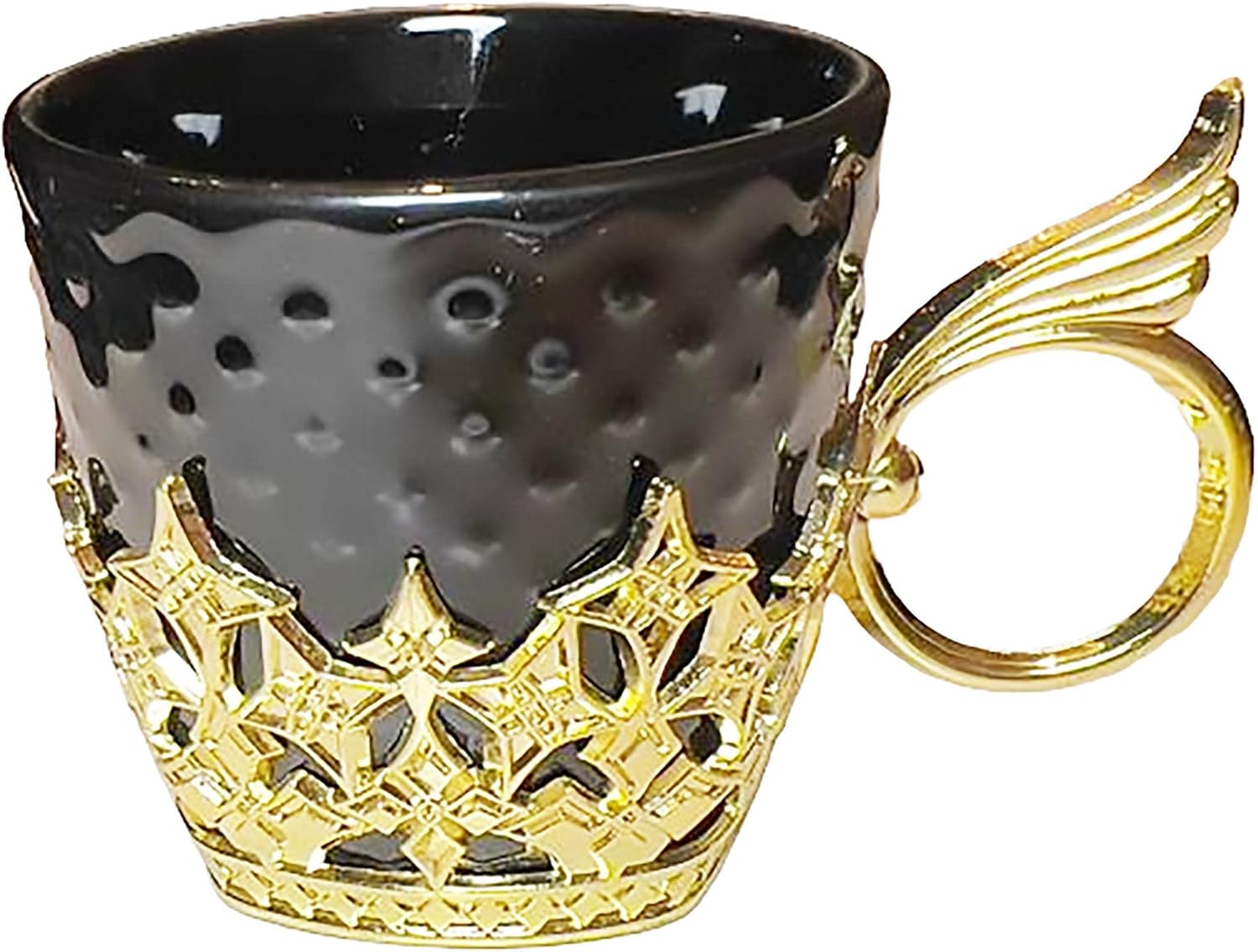 Chandler Porcelain Coffee Cup Set with Elegant Golden Acrylic Accent - 6 Round Cups and 6 Square Saucers - Ideal for Turkish Espresso and Arabica Coffee in Gift Box - 3 fl oz (Black)