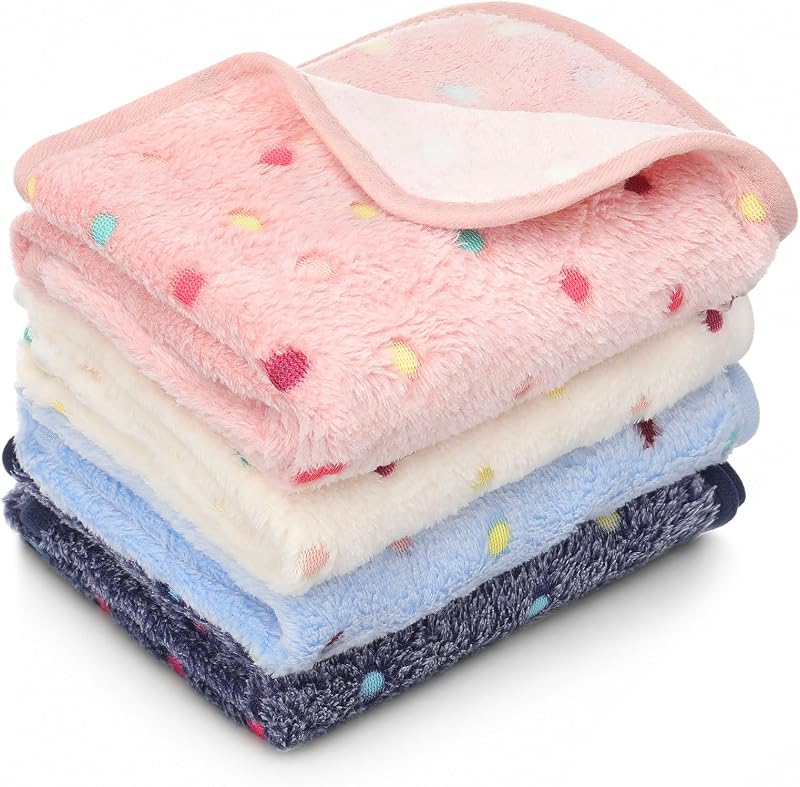 Manta de Fleece para Cães e Gatos Tatuo com Estampa de Bolinhas, Multicolorida, 60 x 40 cm, Pacote com 4