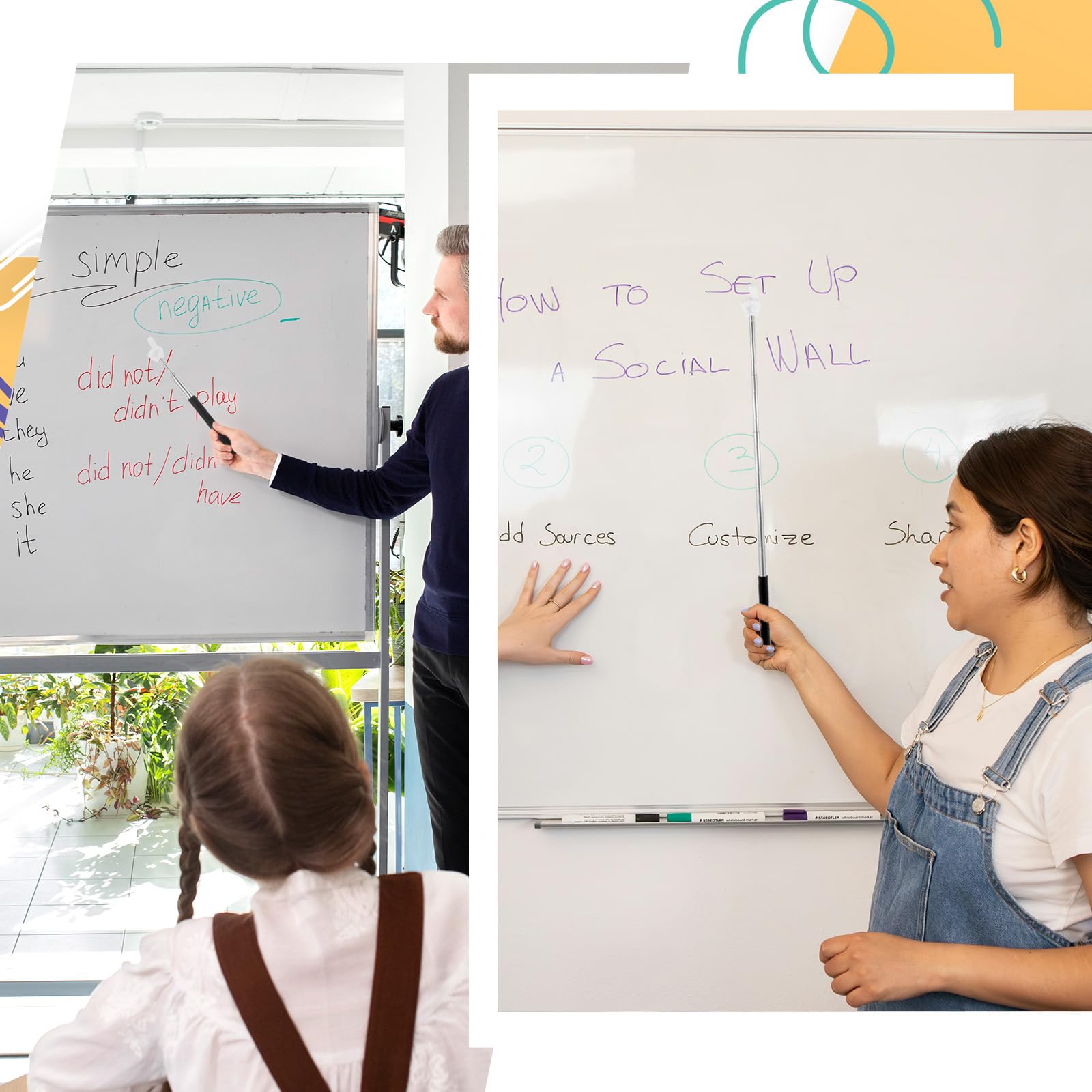 4 Stück Zeigestab Ausziehbar, Teleskop Lehrer Zeiger Teleskopstab Zeigestock Versenkbare Klassenzimmer Zeiger Ausziehbar Lehrzeiger Pointer Finger (Schwarz+Weiß)