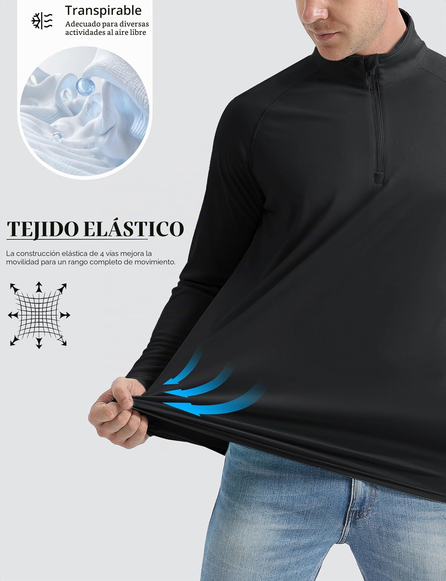 MAGCOMSEN Camiseta Manga Larga Hombre Deporte con Cremallera 1/4, Protección UPF 50+, Secado Rápido, Camiseta Funcional Running