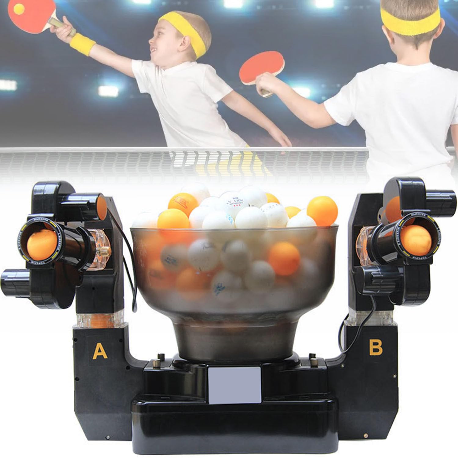 Oiyeknrd Automatic Ping Pong Robot Trainer,Table Tennis Robot Machine,Ping Pong Ball Automatic Launcher,With 100 Balls,Table Tennis Launcher,Ping-Pong Ball Serving Machine DoubleHead