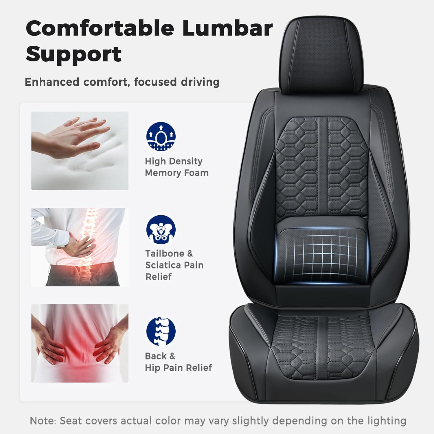 Huidasource Black Leather Seat Covers, Car Seat Cover Front and Back Seats Full Set, 360° Full Wrap Seat Cushion Covers Protector 5 Seats Universal Fit for Most Cars SUV Trucks
