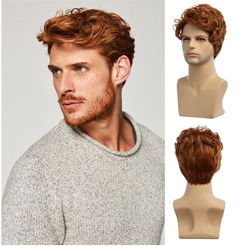 Pelucas de los hombres corto naranja peluca sintética resistente al calor natural Halloween Cosplay peluca de pelo