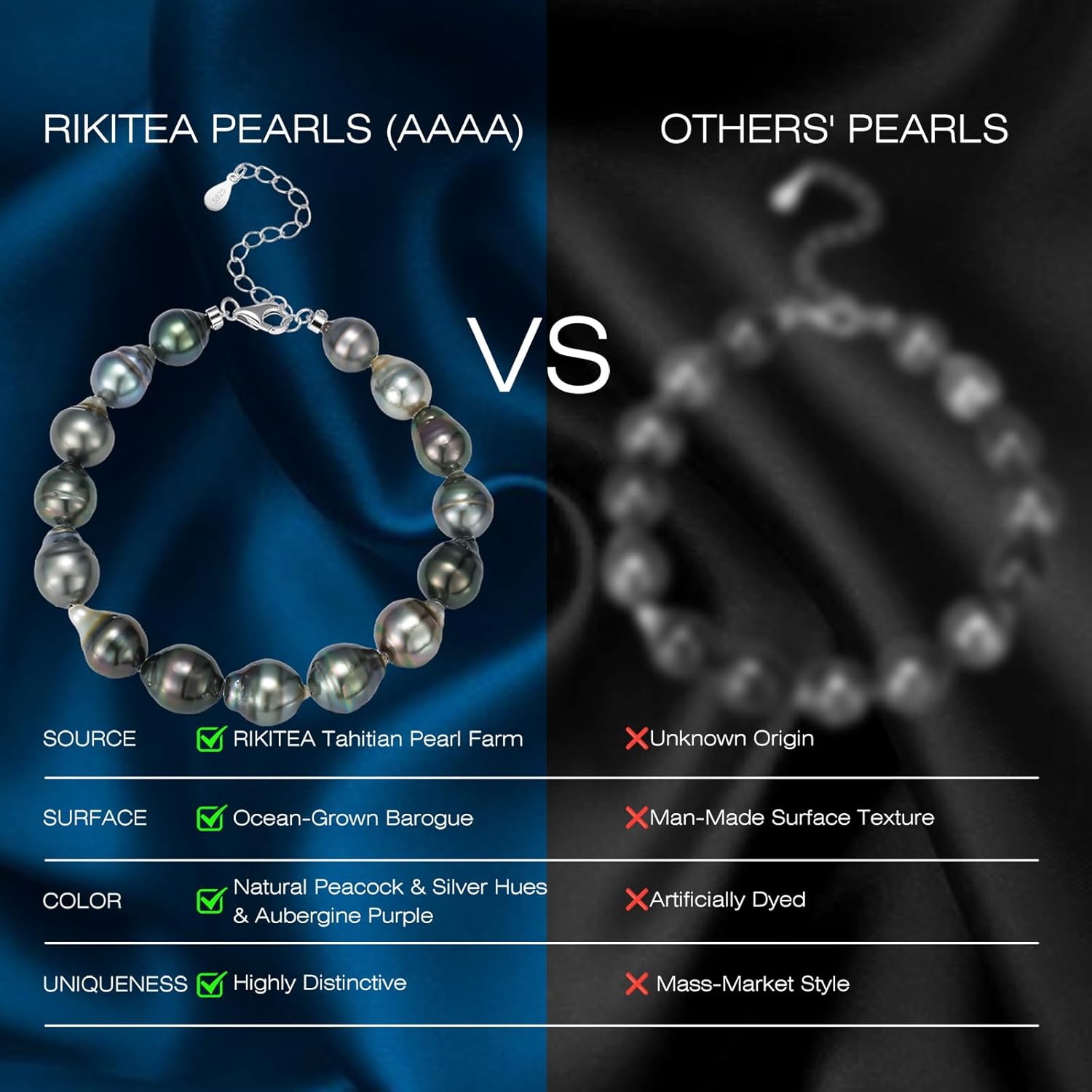 Genuine Tahitian Pearl Strand Bracelet for Women - 15pcs 9-10mm Ocean-Grown Baroque Pearls, Wedding Anniversary Birthday Christmas Gift for Wife Mom Girlfriend Daughter, Length 6.6”+ 2” Extender - Image 3