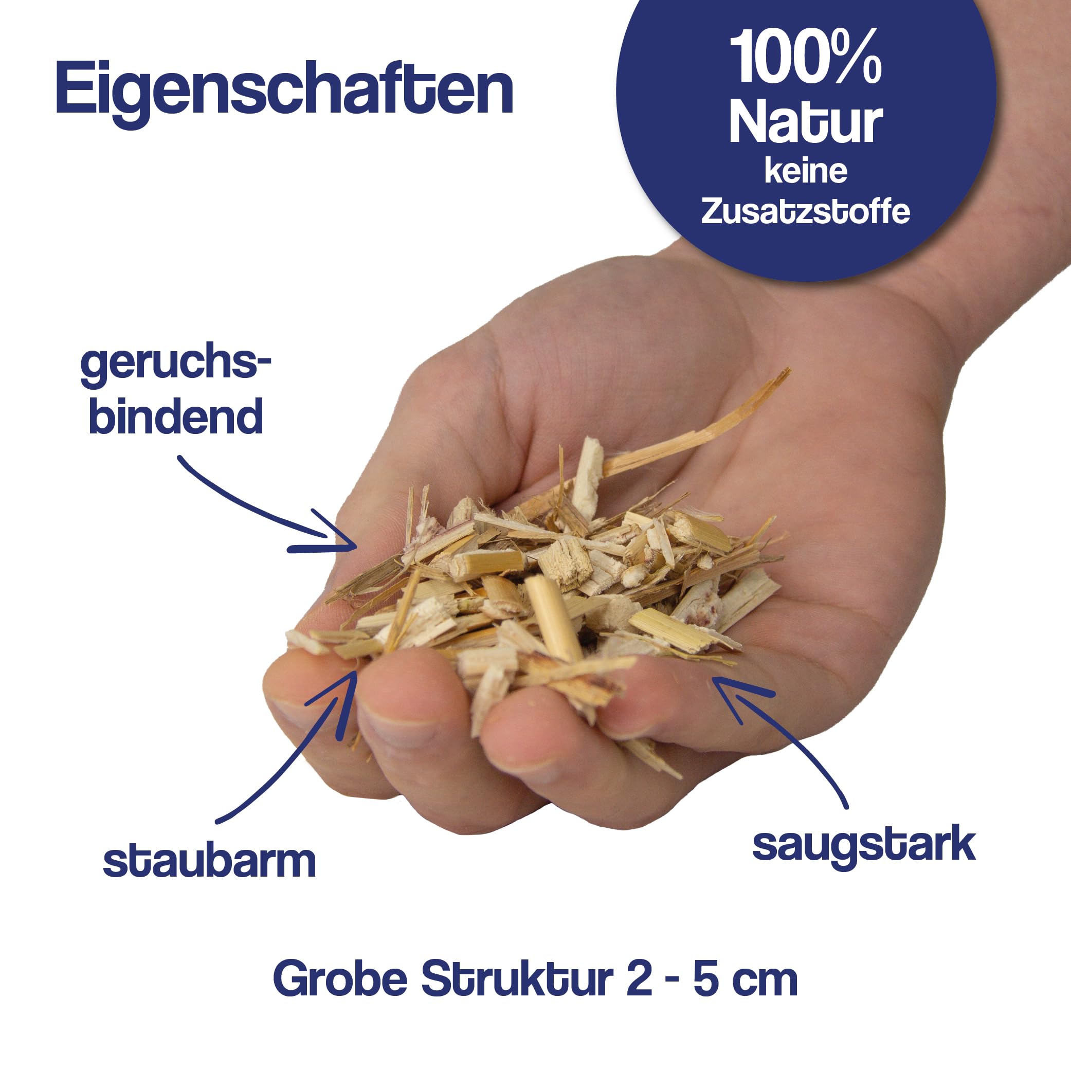 Bio Miscanthus Einstreu grob - Staubarm & Saugstark - Einstreu für Kleintiere wie Kaninchen, Meerschweinchen, Hamster - Kleintierstreu aus biologischem Anbau - 980L 100% Natur