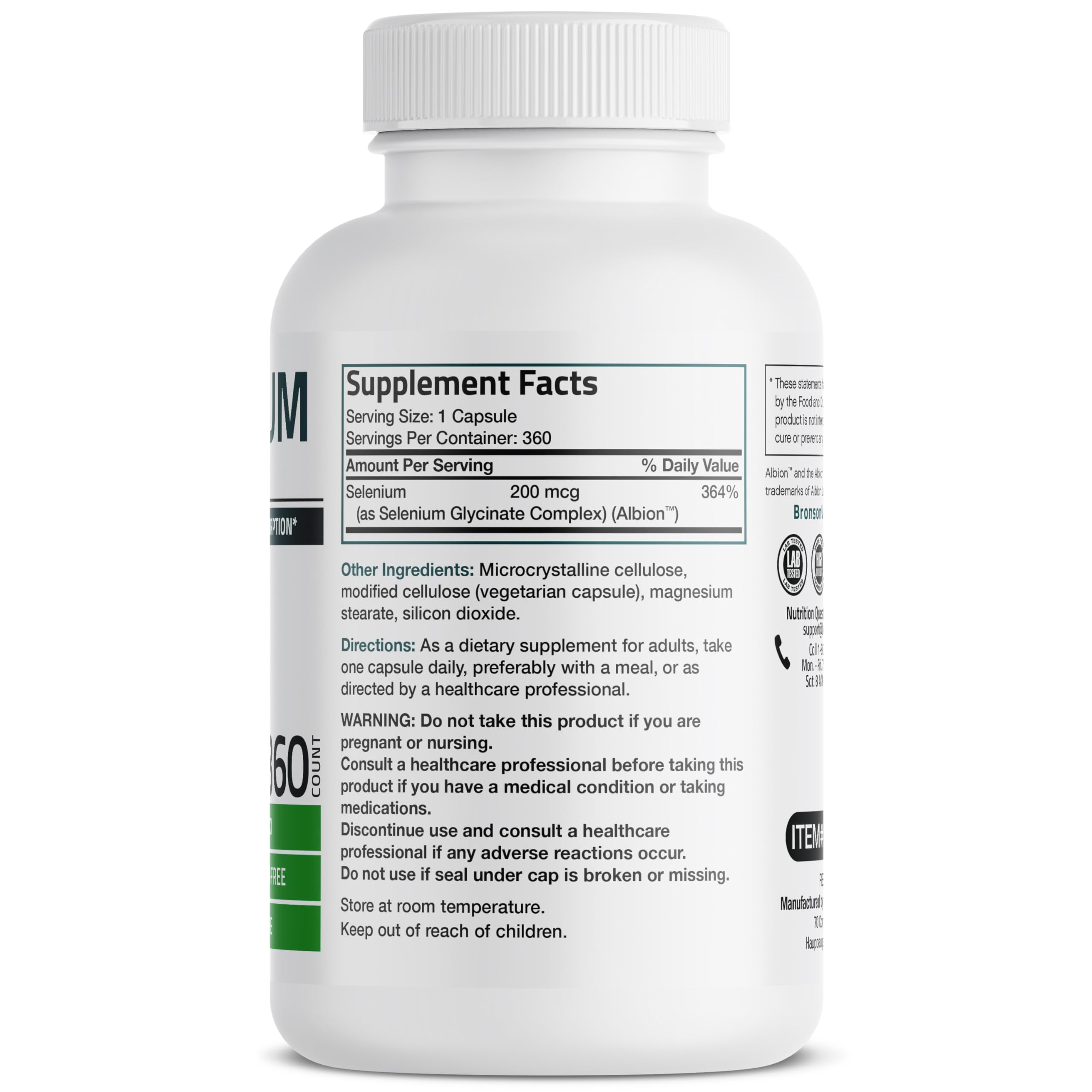 Bronson Selenium 200 mcg Albion Chelated Amino Acid Complex, 360 Capsules — Amazon image 2