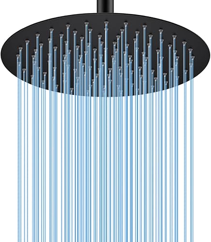 Miniatura 8 de Cabezal de ducha redondo de acero inoxidable de 16 pulgadas, cabezal de ducha extragrande para montaje en techo, color negro mate