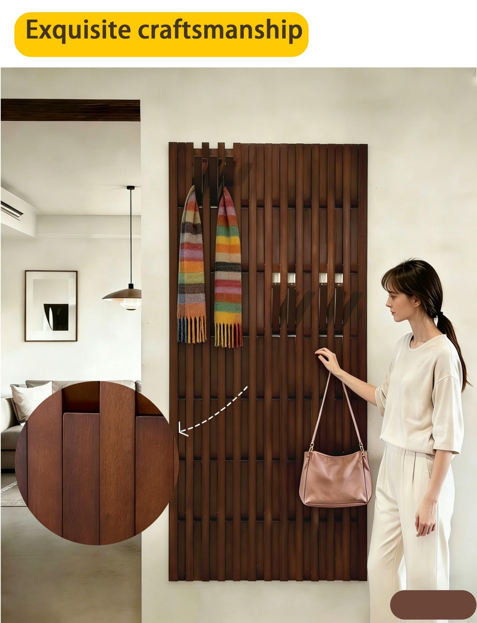 Perchero for colgar ropa, Perchero moderno for piano, Ganchos for colgar en la pared de madera maciza, Área de entrada, Gancho for ropa for abrigos, Bolsa, Sombrero, Paraguas(H49xW31.5in/125x80cm)