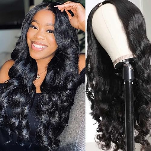 Beauty Forever Peluca de cabello humano ondulado con parte en U, densidad del 150 %, grado 10A, cabello humano brasileño sin pegamento, clip de