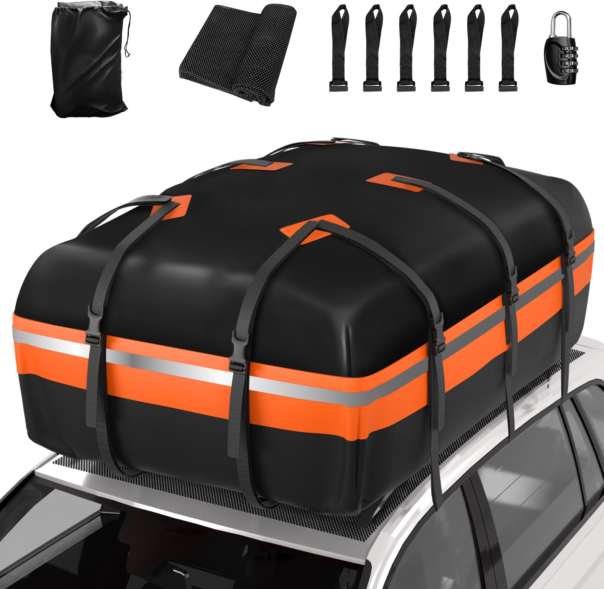 Signstek Car Roof Bag,21 Cubic Feet Large Roofing Cargo Carrier Bags Waterproof Soft Rooftop Luggage Storage Box for Any Cars With/Without Roof Rack/Rails/Bars