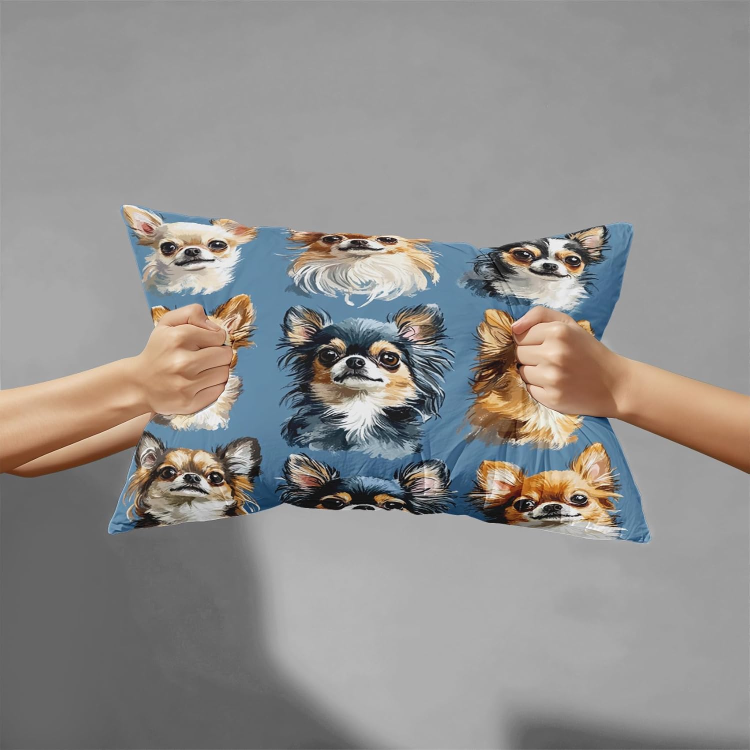 Chihuahua Dog Body Pillowcases - Cute Puppy Animal Long Pillow Cover Set of 2 for Bed & Sofa - Reversible Microfiber with Hidden Zipper, 20"x54", Soft Breathable, Machine Washable FU911