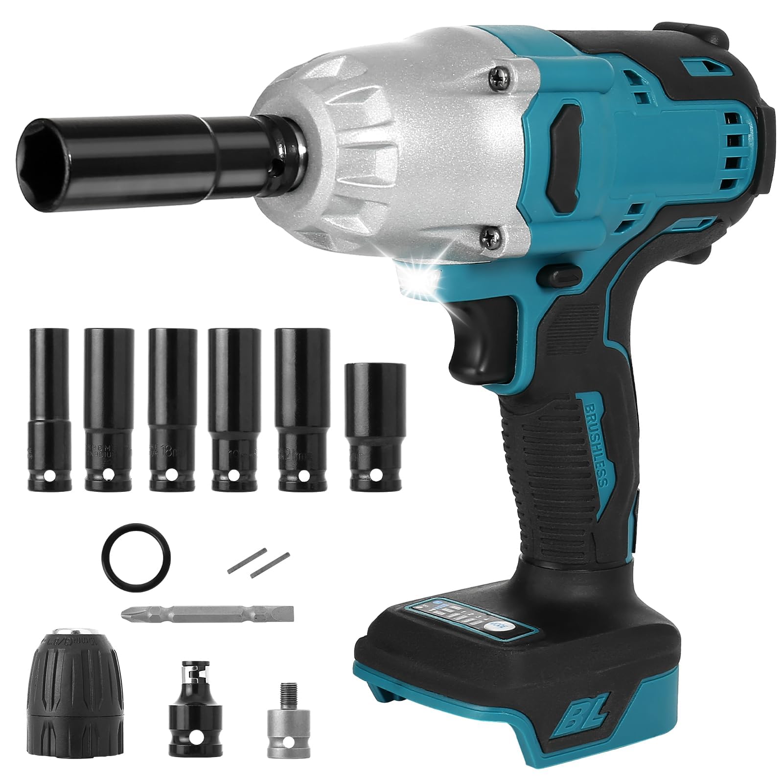 PROTON480 Ft-lbs Cordless Impact Wrench Kit, 1/2 Inch 650NM High Torque 2200RPM Brushless Impact Wrench with 6 Pcs Impact Sockets