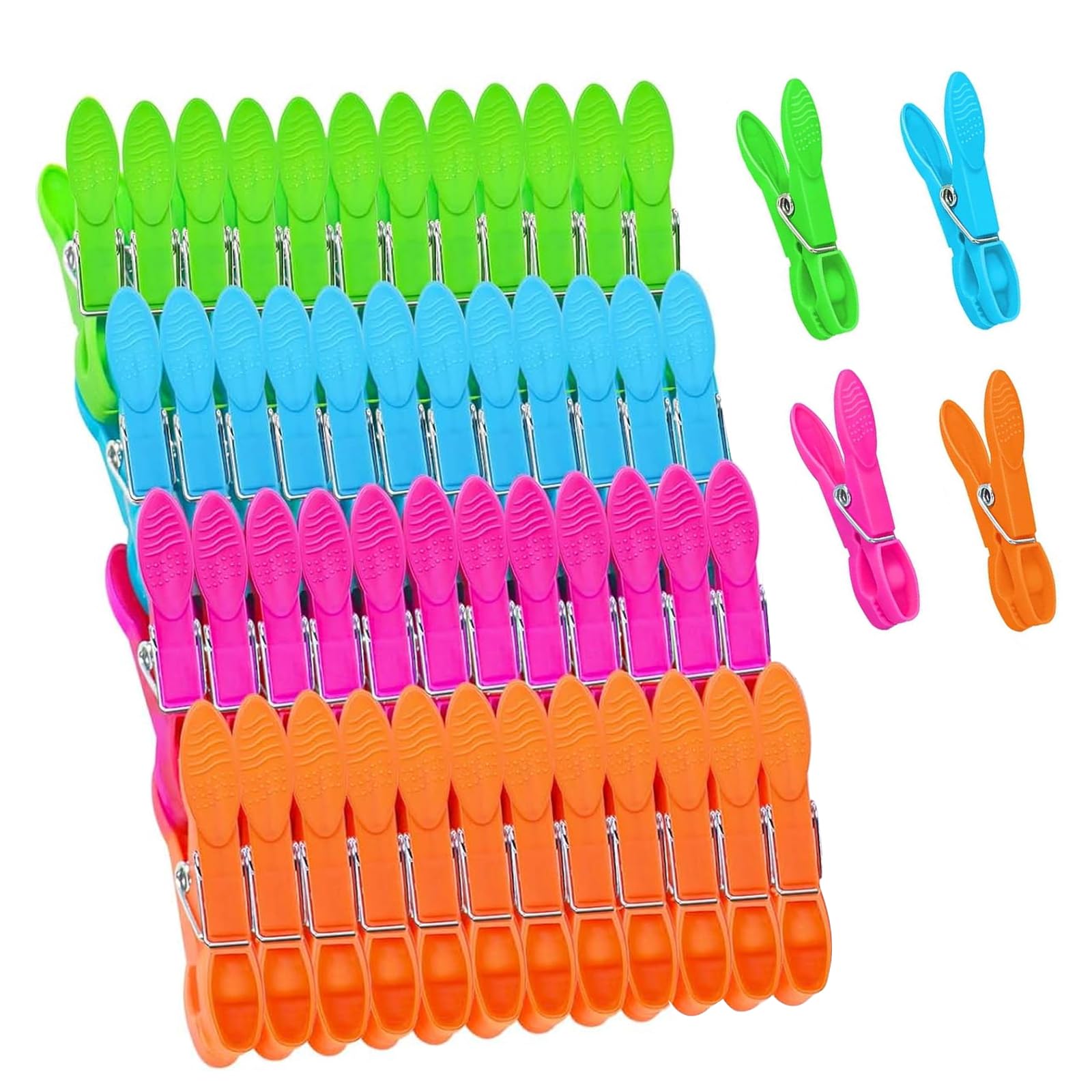 48 Pieces 4 Colours Clothes Pegs, Clothes Peg Bag with Sturdy Outer Ring Spring and Clothes Pegs Basket for Clothesline or Clothes Airer, Craft Picture, Food Package
