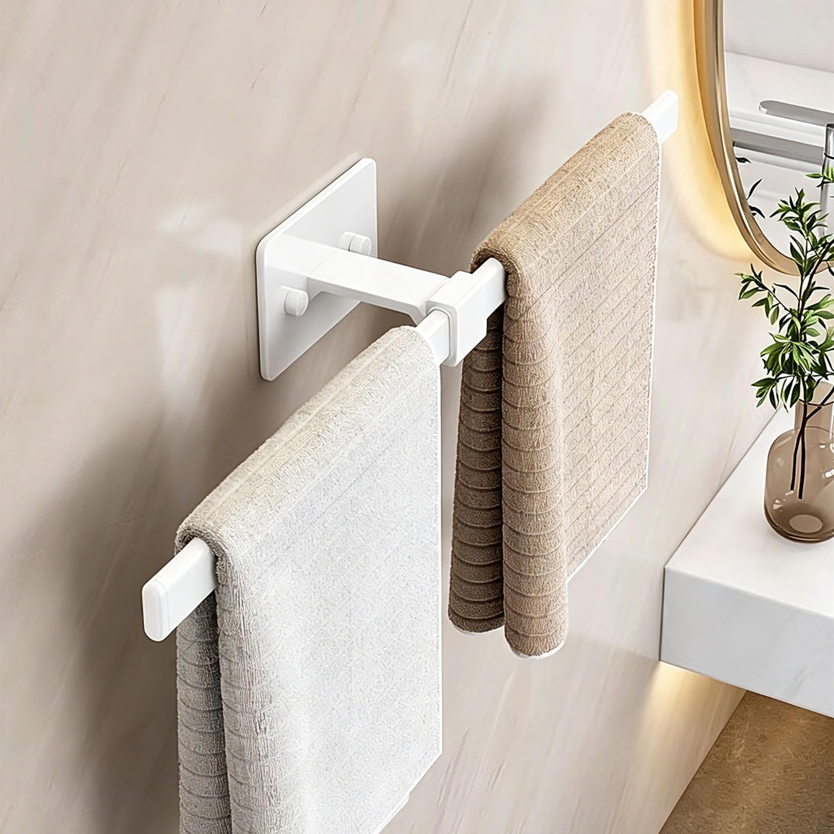 Adjustable No Drill Double Towel Rack, Wall Mounted Aluminum Towel Bar