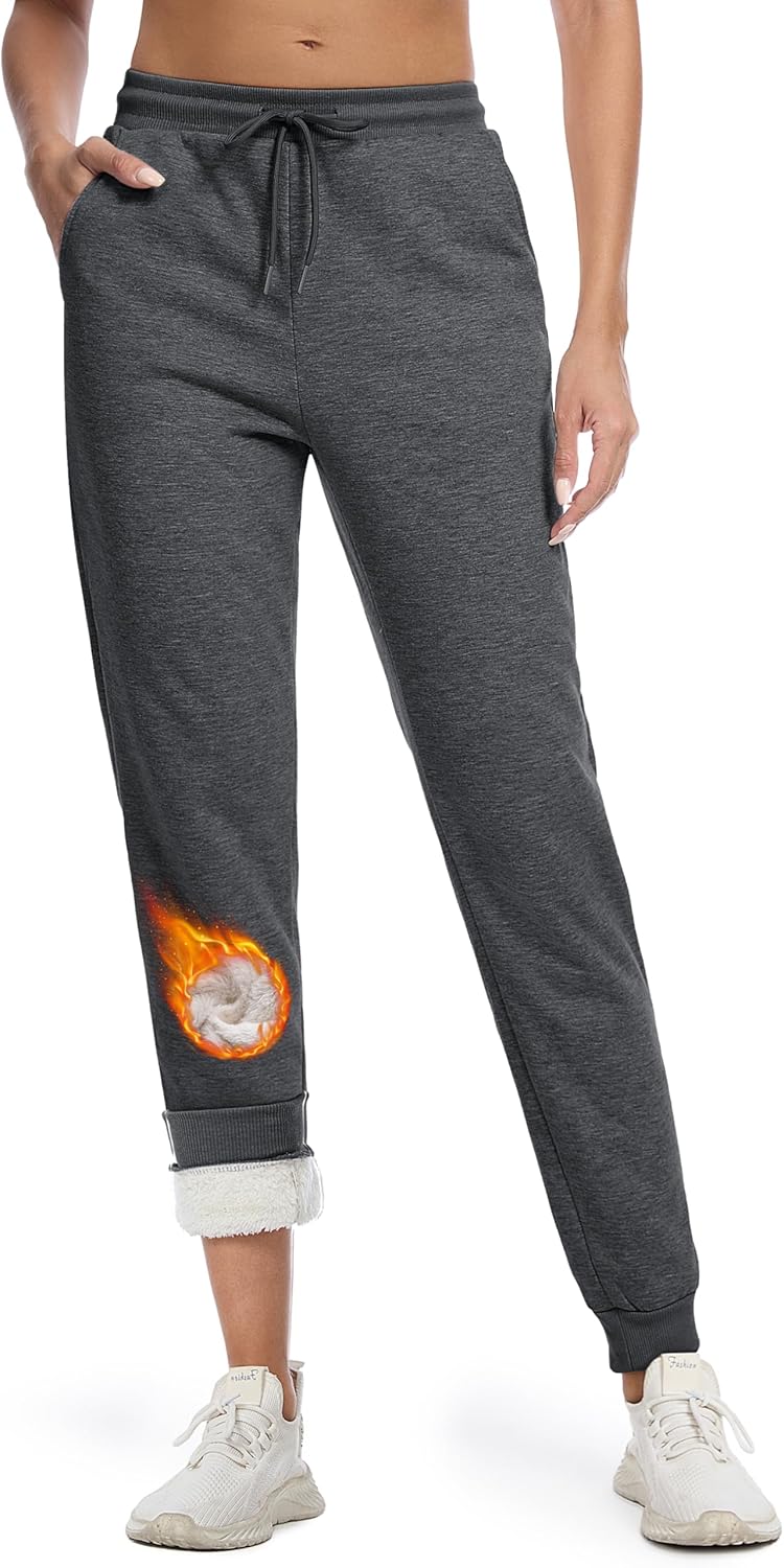 MAGCOMSEN Women's Sherpa Lined Sweatpants Winter Warm Fleece Pants Insulated Thermal Athletic Joggers with Pockets
