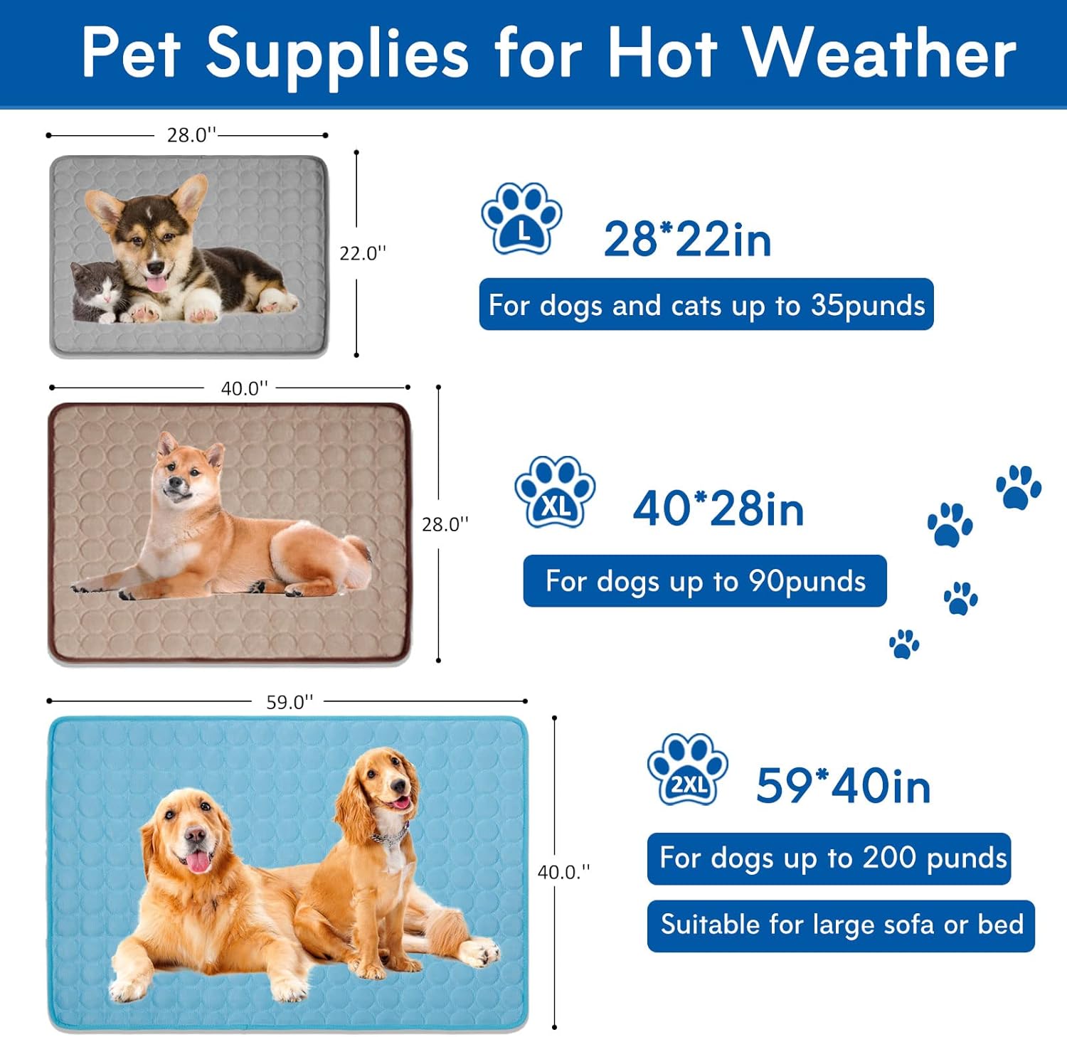 review Dog Cooling Mat Cooling Pad for Dog, Washable Cooling Blanket Cushion for Kennel Sofa Bed Floor Car Seats,Travel Summer Dog Pad Made of Ice Silk (L&XL&6XL,Grey&Blue&Coffe)