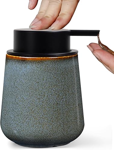 Miniatura 17 de INGOFIN Dispensador de loción de cerámica - Dispensador de jabón de manos recargable de 12 oz para baño, dispensador de jabón líquido moderno con