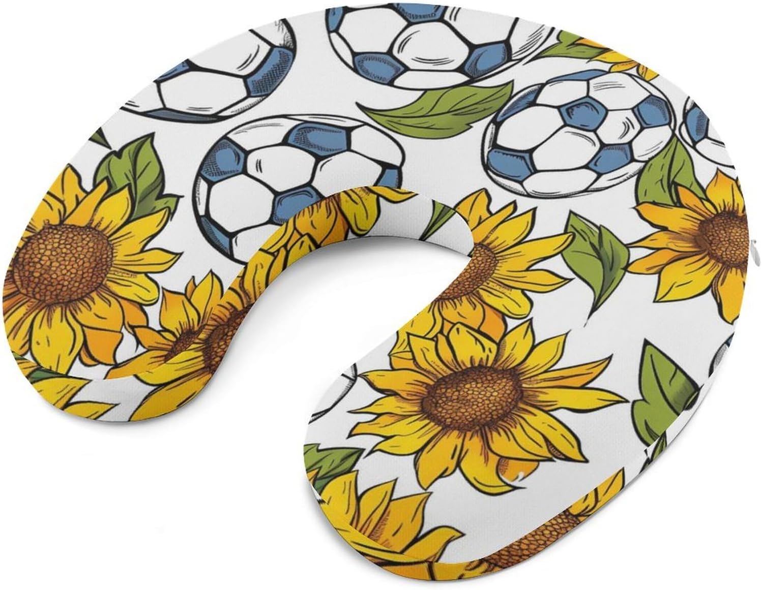 Sunflowers Soccers Funny Travel Pillow U Shaped Memory Foam Neck Pillows Portable for Flight Car Home Office