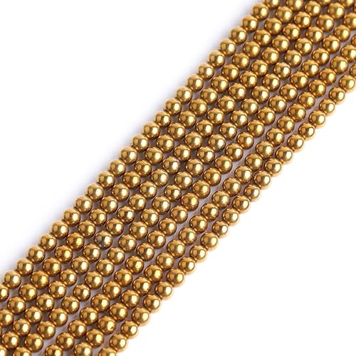 GEM-insid - Cuentas redondas sueltas de hematita dorada de 0.118 pulgadas no magnéticas para hacer joyas, pulseras y collares de 15 pulgadas