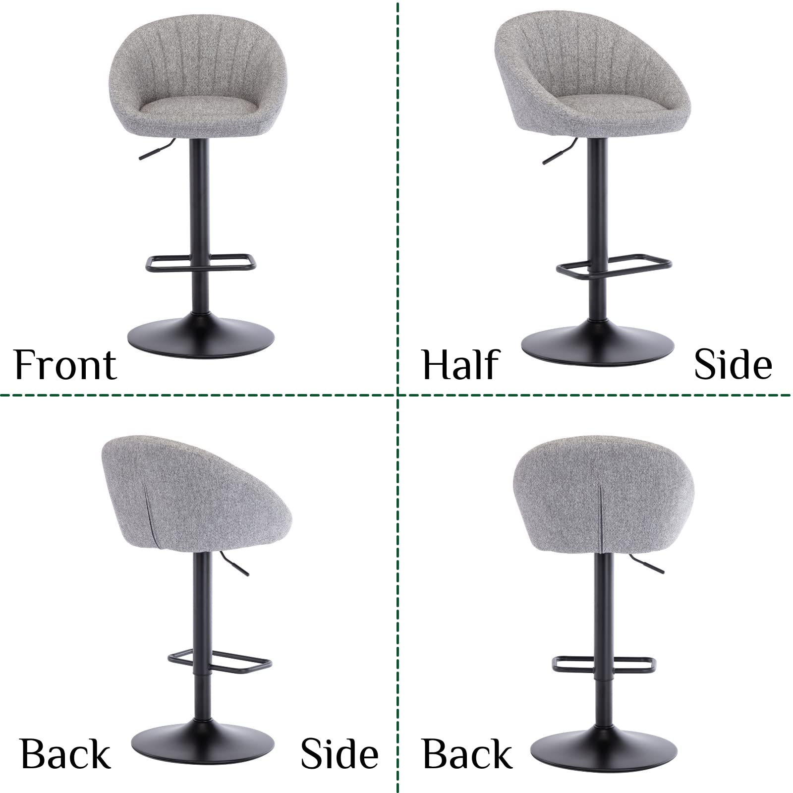 Wahson Set of 2 Bar Stools Fabric Breakfast Counter Chairs with