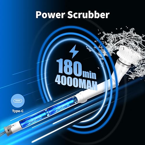 Miniatura 6 de BUQ Depurador eléctrico giratorio de hasta 450 rpm, limpiador de ducha inalámbrico con 6 cabezales de repuesto, depurador de baño de 3 horas de