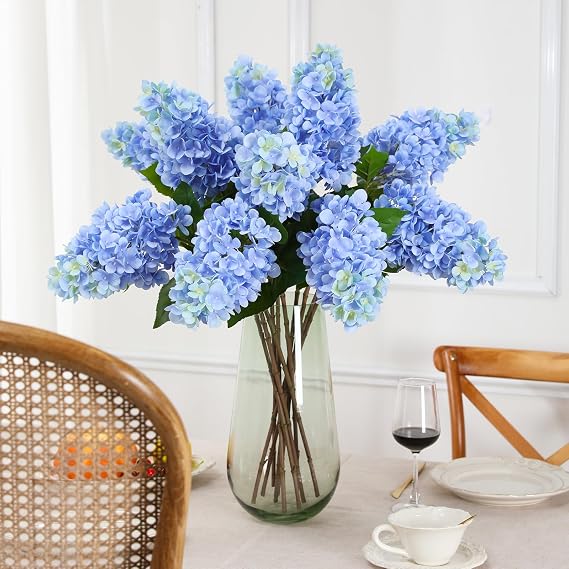 3Pcs Hydrangeas Artificial Flowers,Faux Hydrangea Flowers,73cm Long Stems Silk Hydrangeas for Decoration,Table Centerpieces,Home,Farmhouse,Office,Hotel Decoration(Blue)