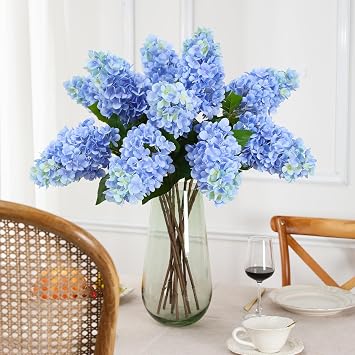 3Pcs Hydrangeas Artificial Flowers,Faux Hydrangea Flowers,73cm Long Stems Silk Hydrangeas for Decoration,Table Centerpieces,Home,Farmhouse,Office,Hotel Decoration(Blue)