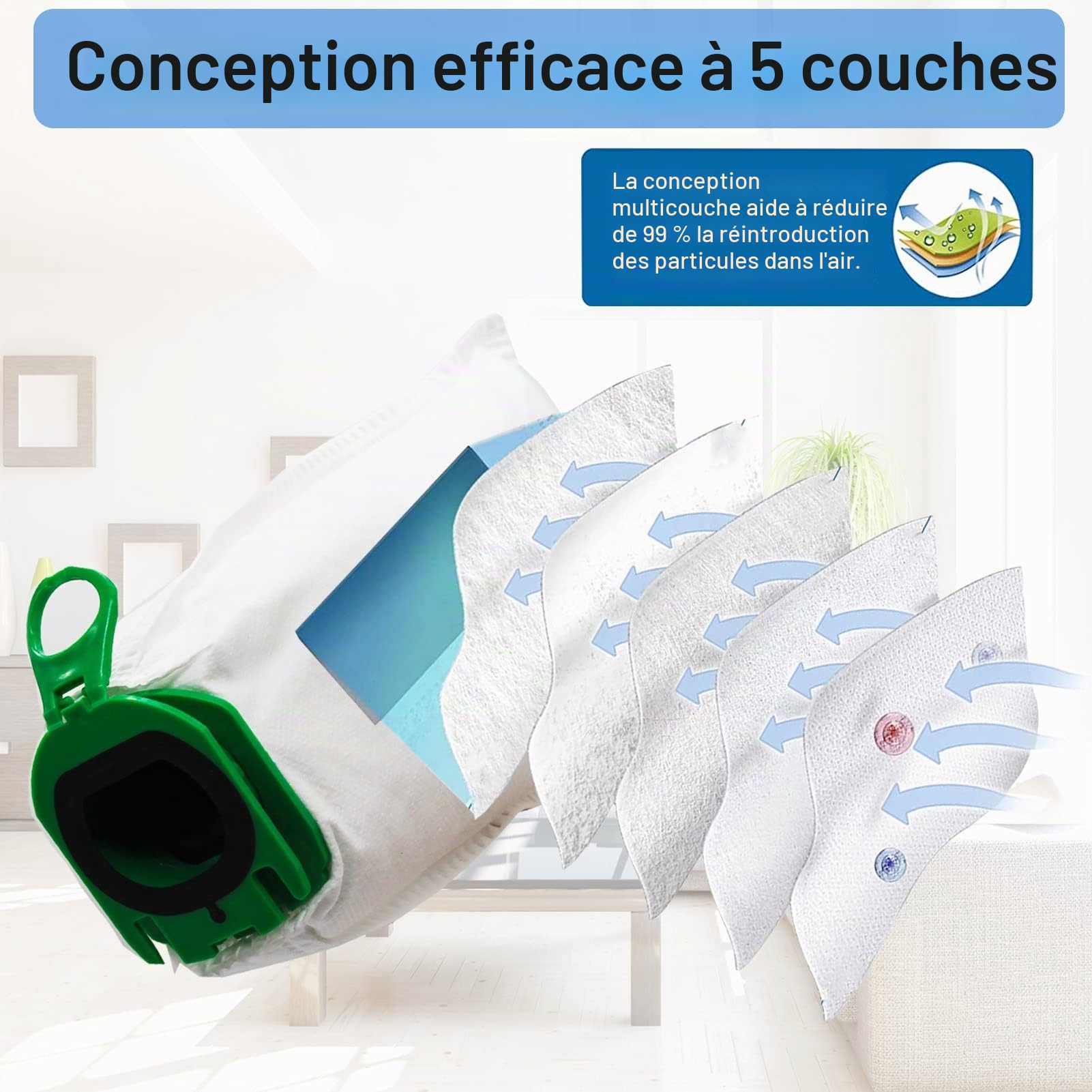 12 Sacs d'Aspirateur pour Vorwerk Kobold VB100 VB 100, Sac À Poussière de Rechange pour Vorwerk Kobold FP100 FP 100 Aspirateur