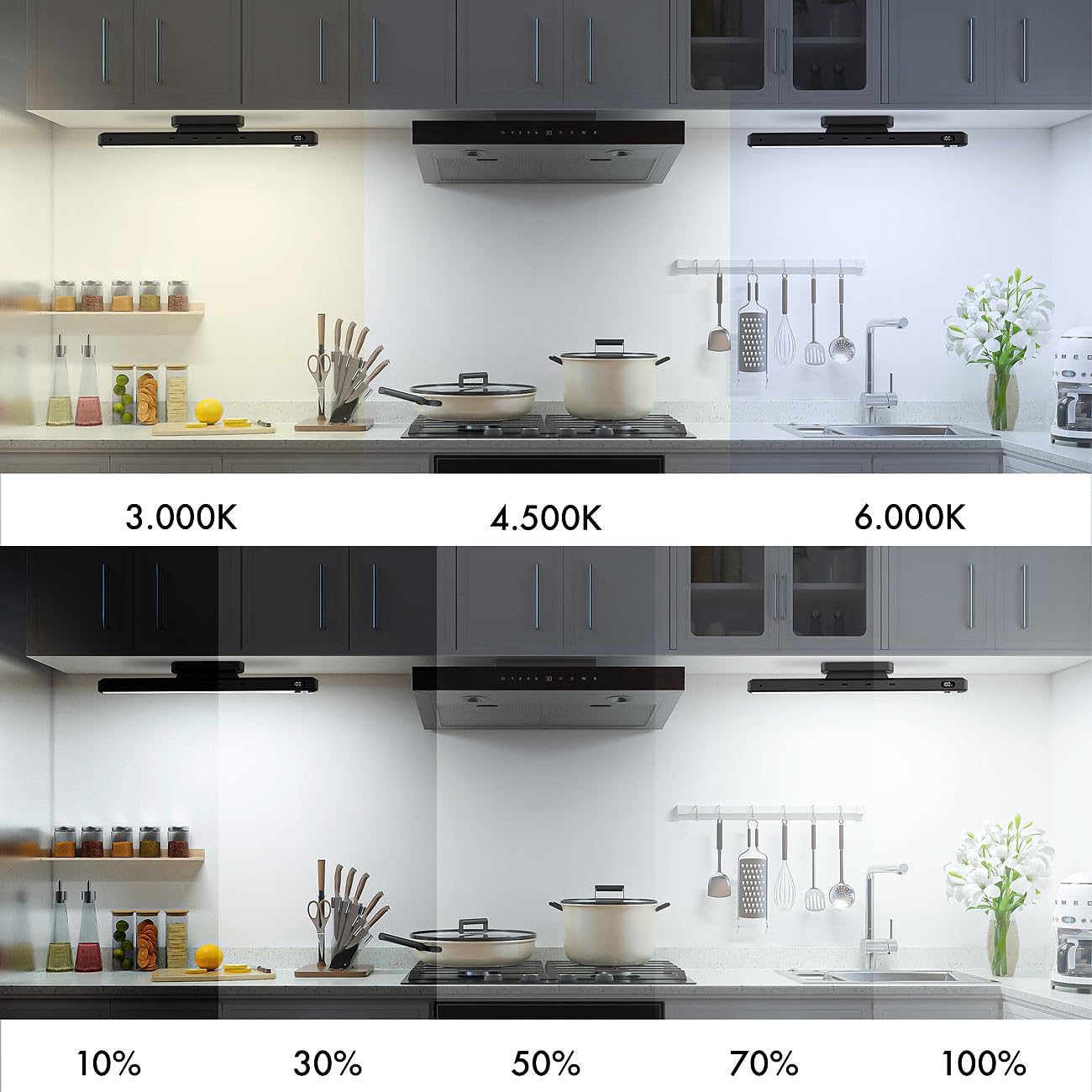 Lunartec Schrankbeleuchtung Akku: 3er-Set LED-Akku-Unterbau-/Bilderleuchte, PIR, Fernbedienung, schwarz (Unterschrank-Beleuchtung Küche LED, Unterbauleuchte Küche flach, Bild)