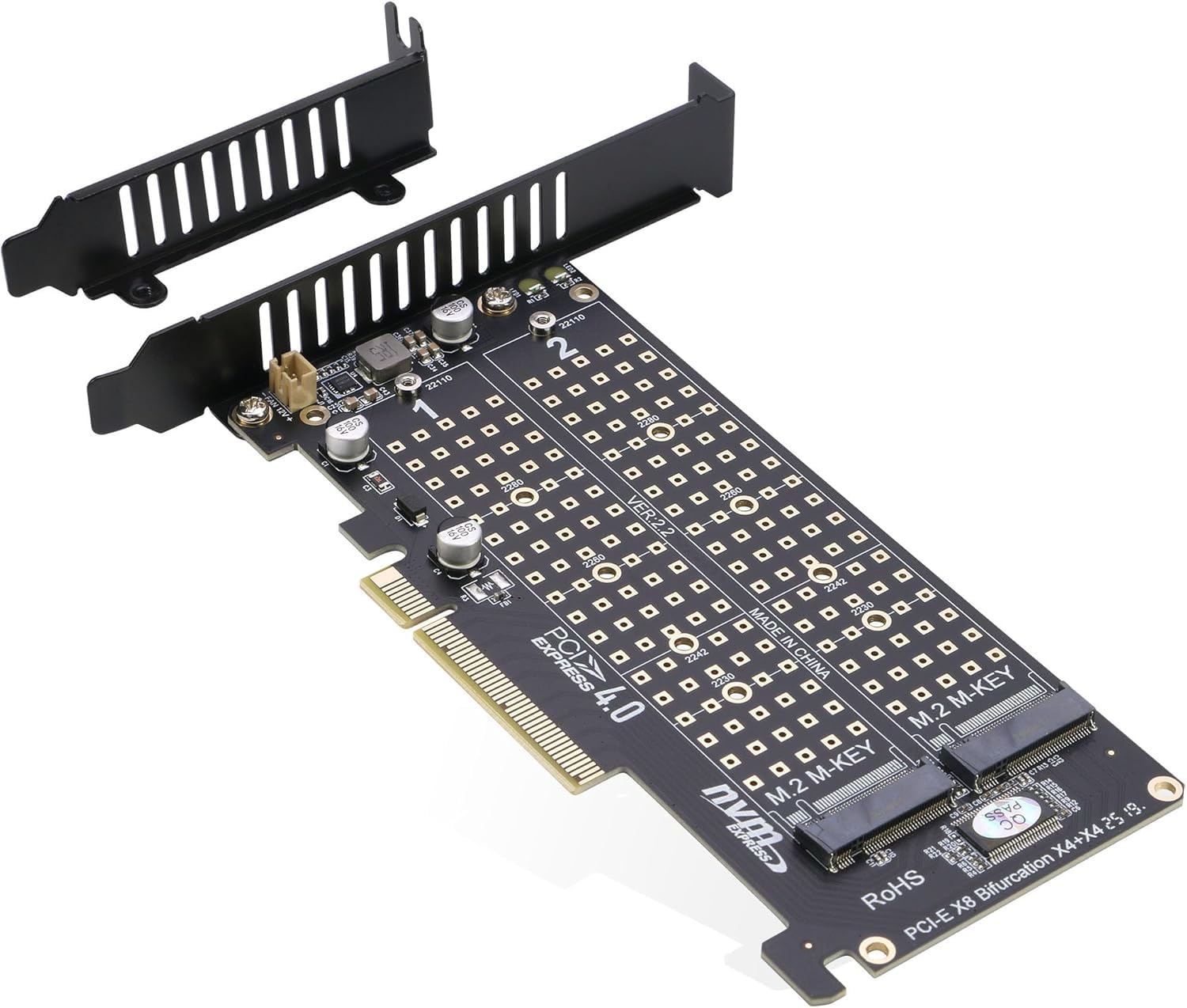 RIITOP Scheda adattatore Dual NVMe a PCIe X8 X16, 2 x 32 Gbps Full Speed, M Key M.2 SSD Reader (PCIE Bifurcation)