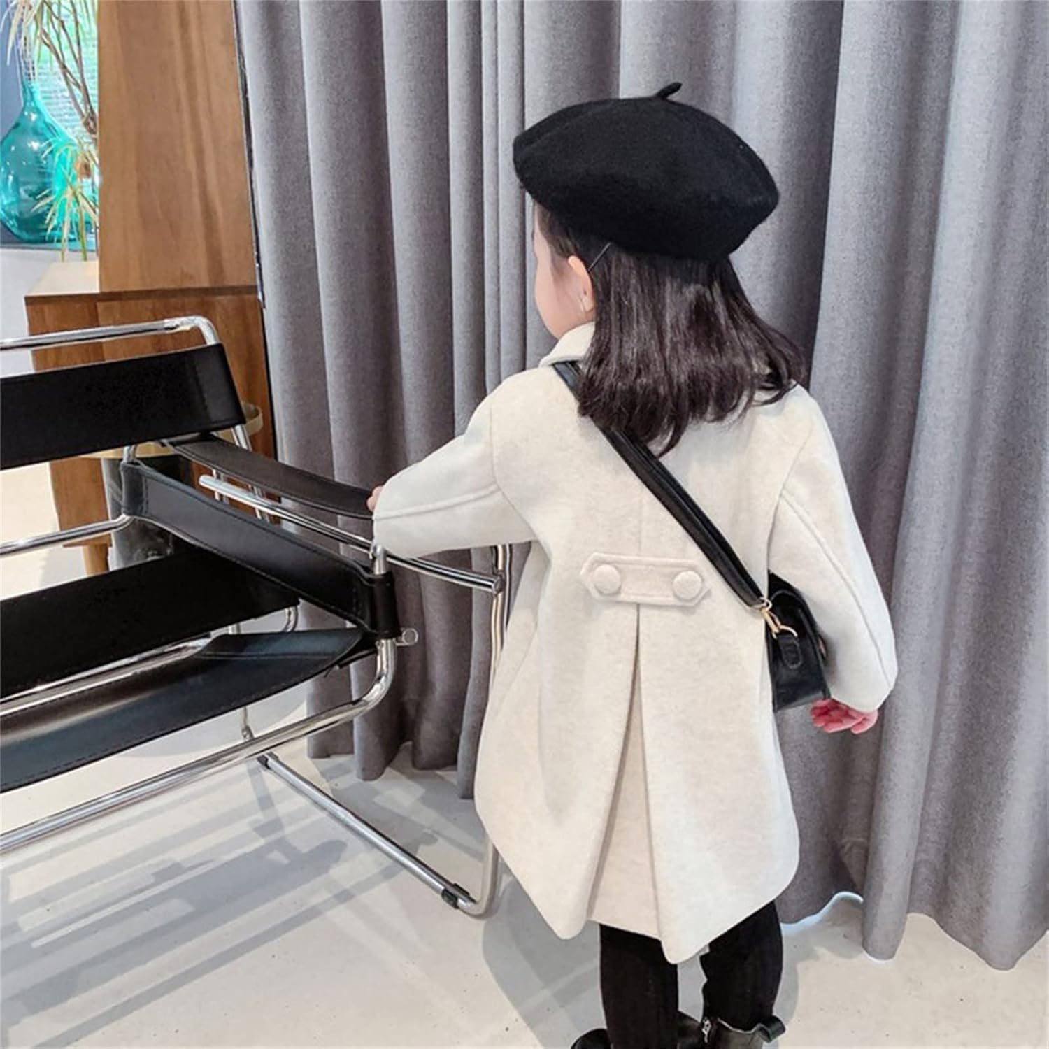 Toddler Kids Baby Girls Boys Solid Coat Elegant Notched Collar Double Breasted Jacket Wool Baby Girl (Beige, 6-7 Years)