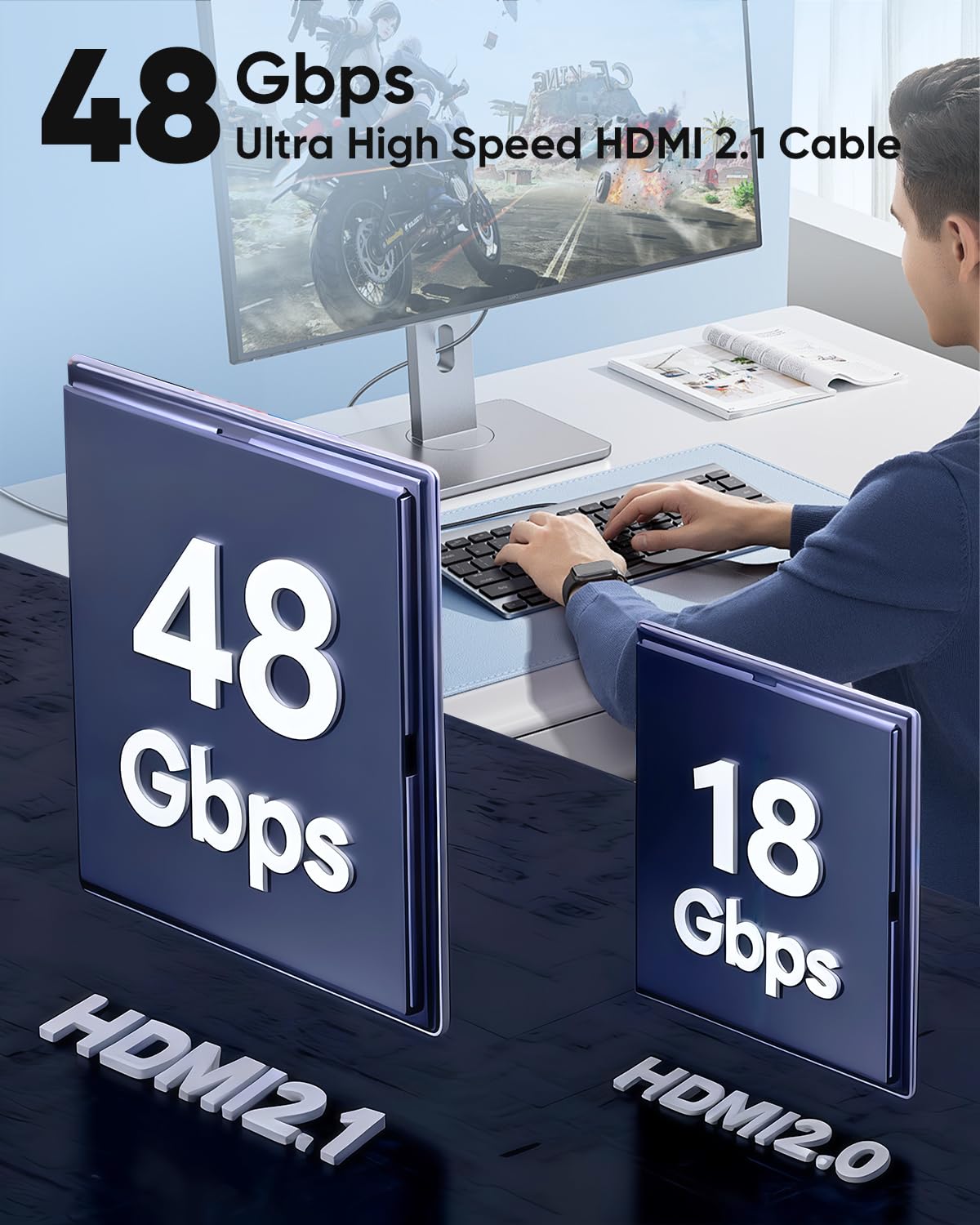 8K HDMI Cable 3FT 10 Pack, 48Gbps Ultra High Speed HDMI 2.1 Cable eARC Cord Support 8K@60Hz, 4K@120Hz, HDR10+, 3D, Dolby, Compatible with Monitor, Fire TV, Laptop, PS5/4, Xbox