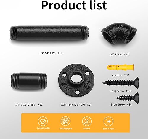 Miniatura 8 de Soporte de estante de tubo de 12 pulgada, soporte de estante flotante montado en la pared, soporte de metal colgante de pared punk de vapor, soporte